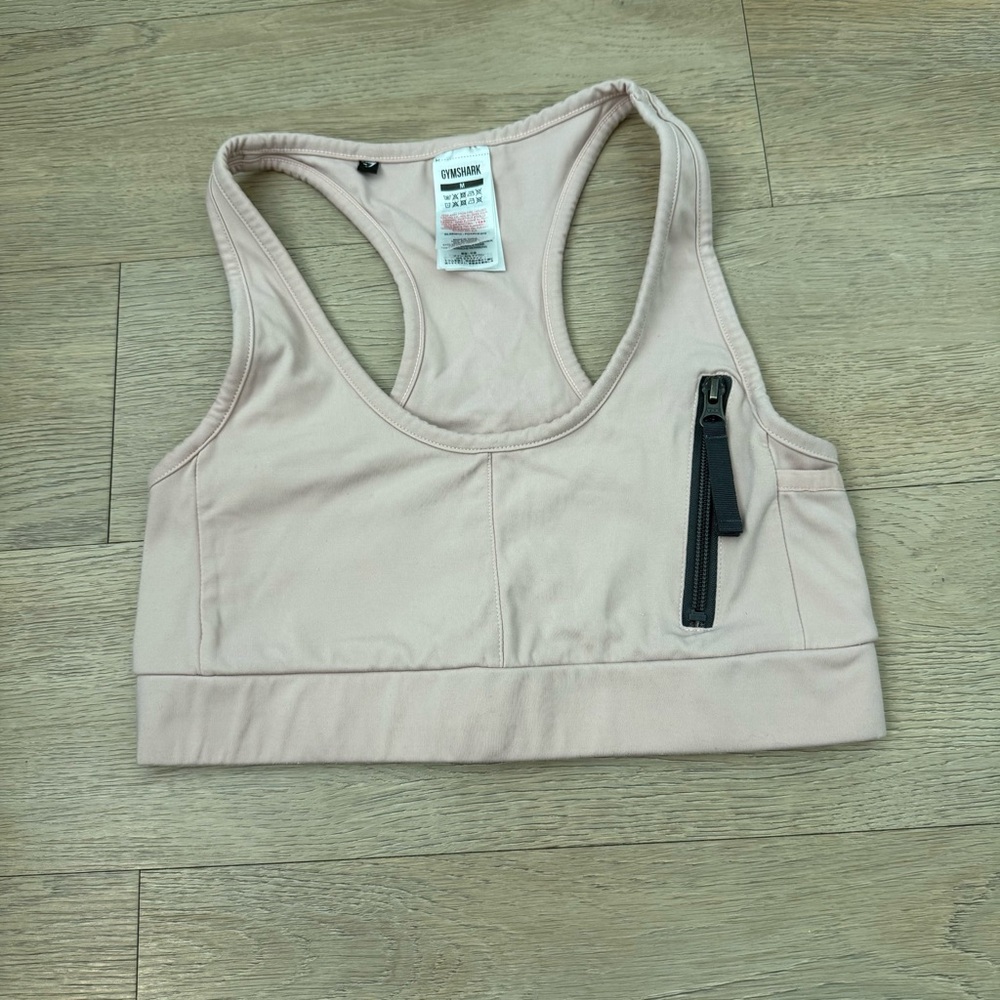 GymShark Women's Pink Sports Bra with Zipper Pocket - M
